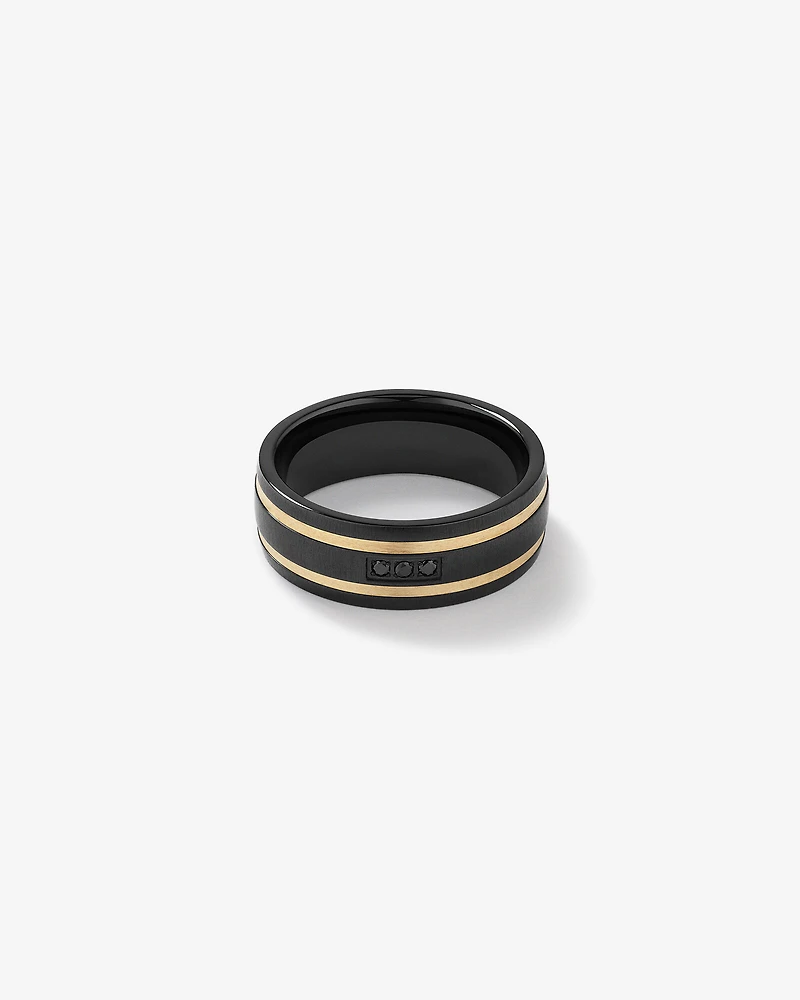 Black Diamond Ring Titanium with 10kt Yellow Gold Inlays