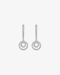 Fine Double Circle Diamond Drop Huggie Earrings in Sterling Silver