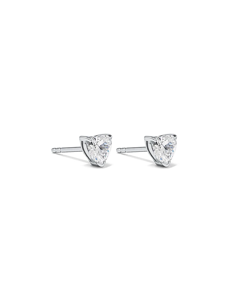 Cubic Zirconia Heart Stud Earrings and Necklace Set in Sterling Silver