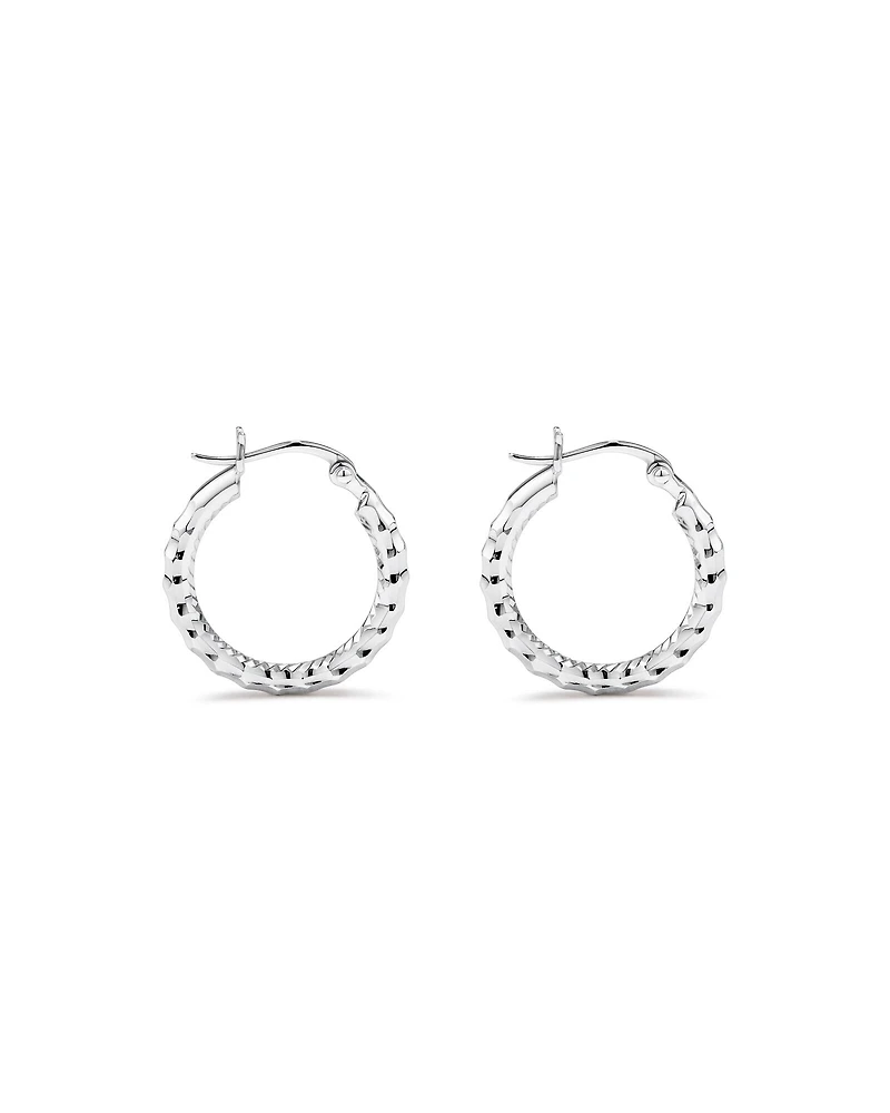 Diamond Cut Texture Hoop Earrings in Sterling Silver