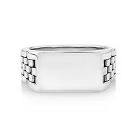 Bague chevalière texturée à motif de maillons pour hommes en argent sterling