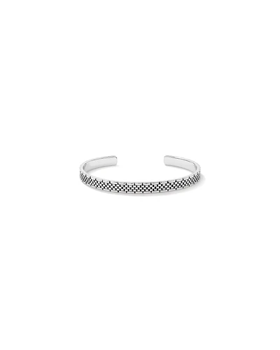 Men's Link Pattern Textured Cuff Bangle in Sterling Silver