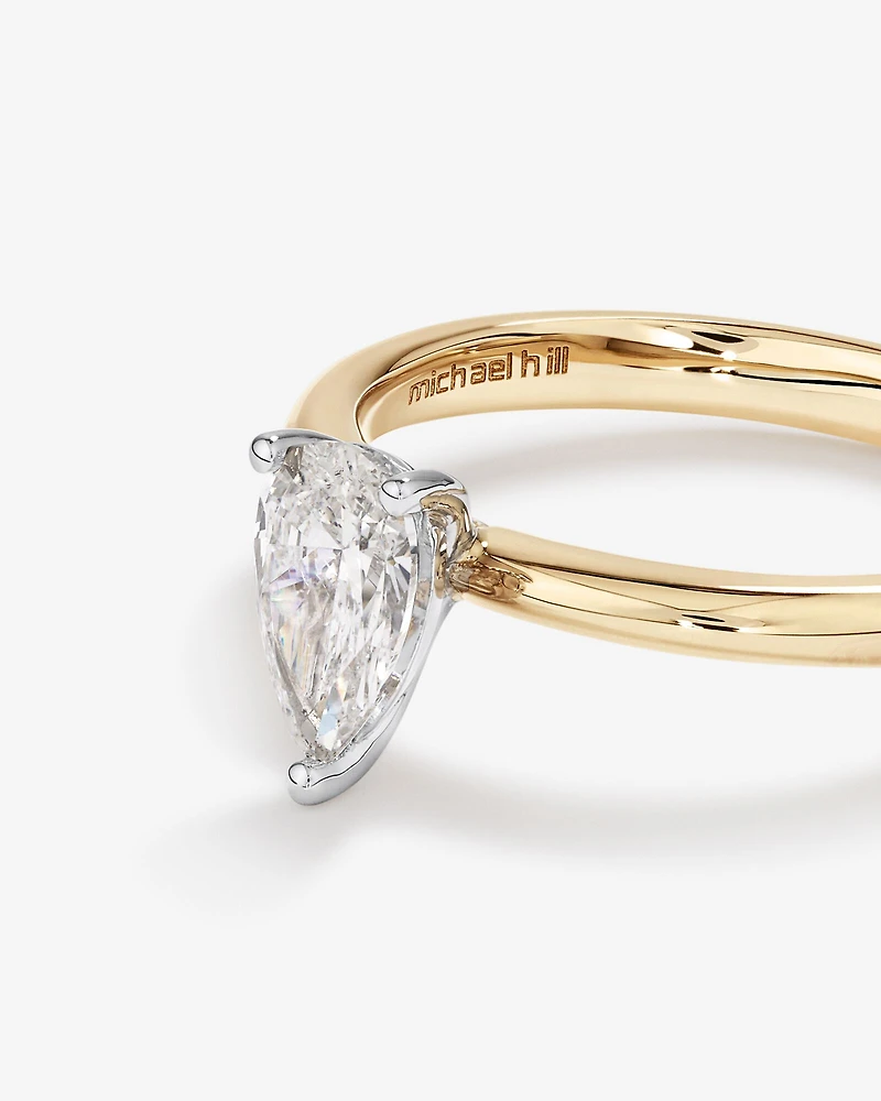 Bague de fiançailles solitaire diamant taille poire certifié TW de 0,70 carat en or jaune et blanc 18 carats
