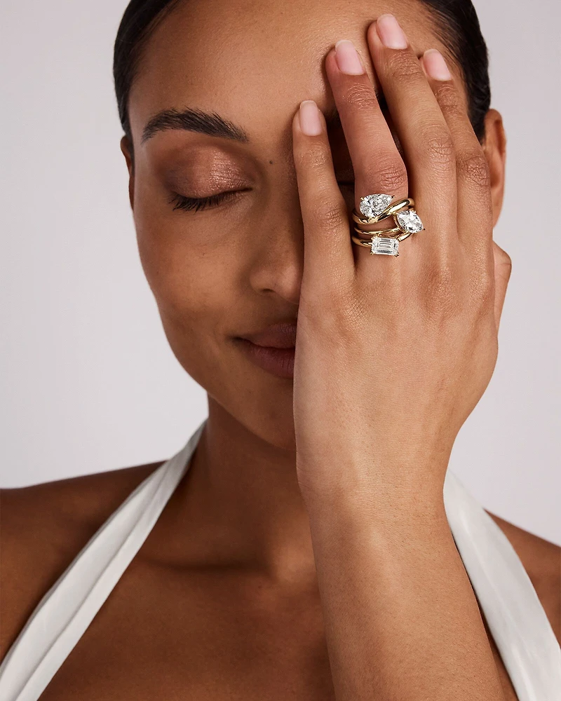 2.00 Carat TW Emerald Cut Laboratory-Grown Diamond Offset East West Engagement Ring in 14kt Yellow Gold