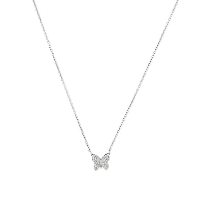 Collier à pendentif papillon en argent sterling avec diamants