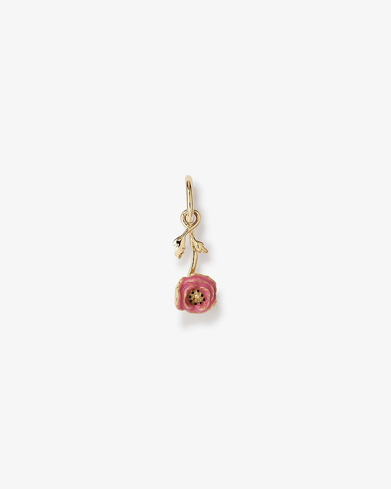 14mm Enamel Poppy Pendant in 10kt Yellow Gold