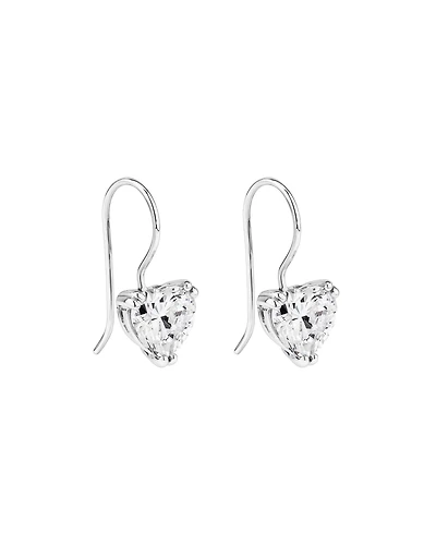 Love Heart Shaped Cubic Zirconia Drop Shepherds Hook Earrings in Sterling Silver