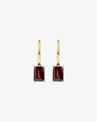 Emerald Cut Red Garnet Gemstone Drop Earrings in 10kt Yellow Gold