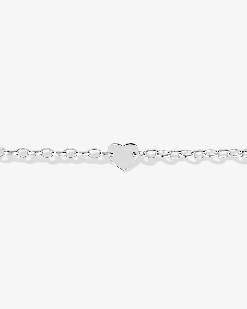 Heart Disc Oval Belcher Bracelet in Sterling Silver