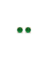 Round Green Created Emerald Birthstone Stud Earrings in 10kt Yellow Gold