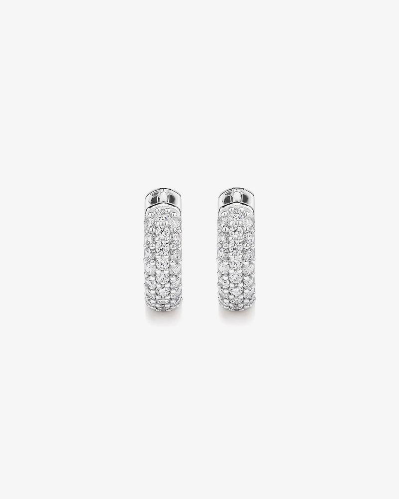 Cubic Zirconia Huggie Earrings in Sterling Silver