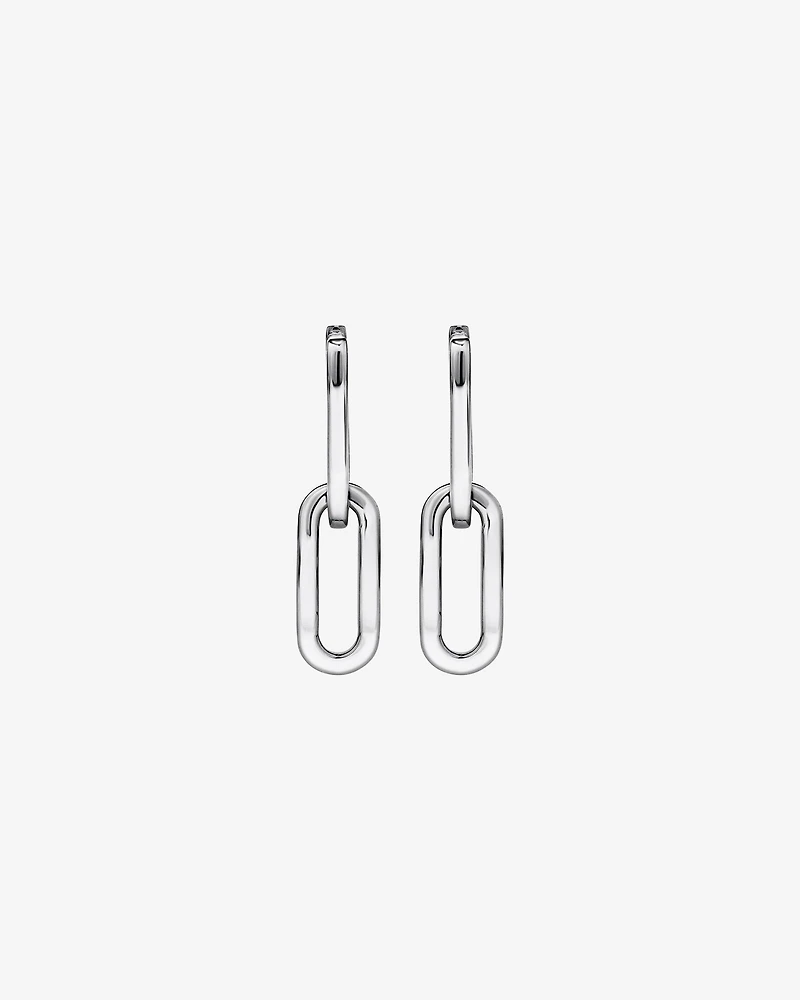 Paperclip Huggie Drop Earrings in Sterling Silver