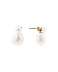 Pendants d'oreilles en barre de 6 à 6,5 mm en or jaune 10 K avec perles baroques d'eau douce de culture