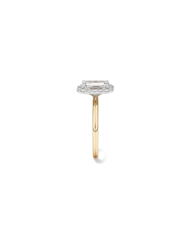 Carat TW Emerald Cut Laboratory-Grown Diamond Halo Engagement Ring in 14kt Yellow and White Gold