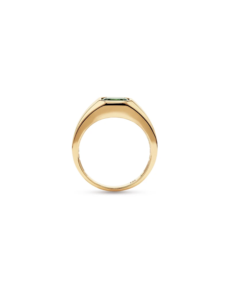 Bezel Set Green Sapphire Gemstone Solitaire Men's Ring in 10kt Yellow Gold