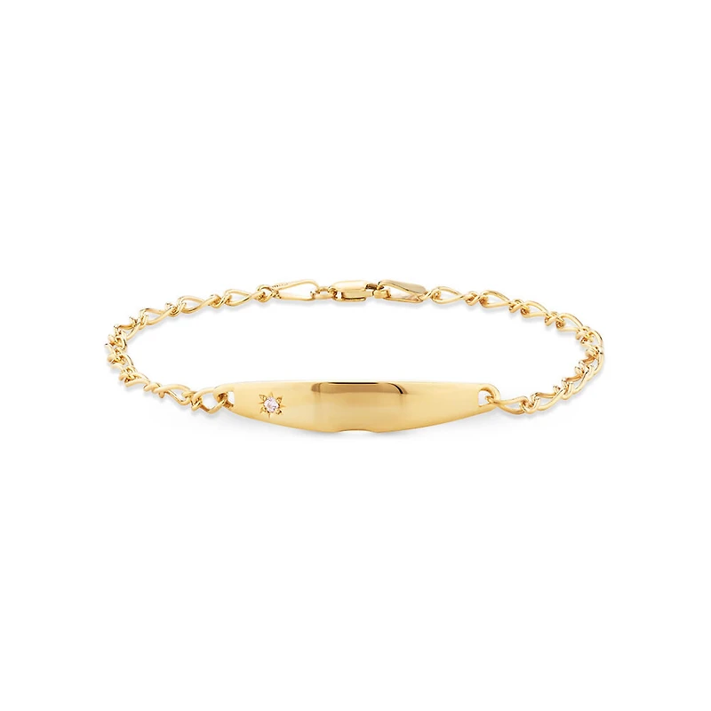 14cm (6") Baby Identity Bracelet with Pink Cubic Zirconia in 10kt Yellow Gold