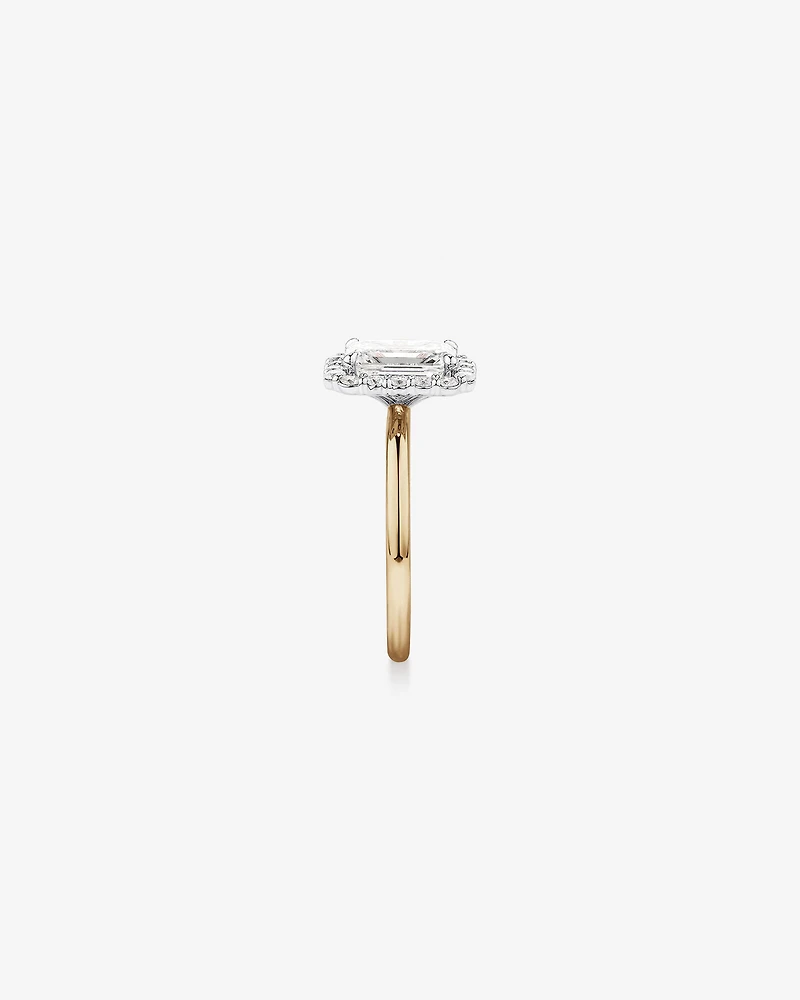 Carat TW Emerald Cut Laboratory-Grown Diamond Halo Engagement Ring in 14kt Yellow and White Gold