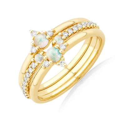 3 Ring Set with Opal & 0.18 Carat TW of Diamonds in 10kt Yellow Gold