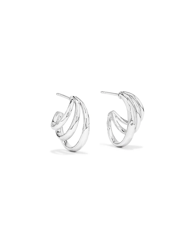 Graduated Triple Half Hoop Stud Earrings Sterling Silver