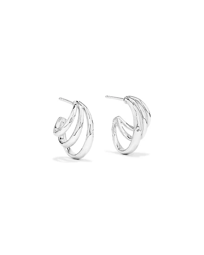 Graduated Triple Half Hoop Stud Earrings Sterling Silver