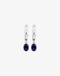 Oval Cut Blue Created Sapphire Gemstone Hoop Earrings and Pendant Necklace Set in Sterling Silver