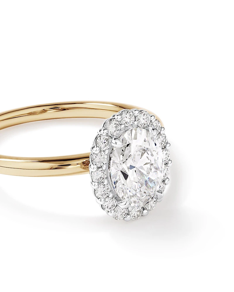 1.46 Carat TW Oval Cut Laboratory-Grown Diamond Halo Engagement Ring in 14kt Rose and White Gold