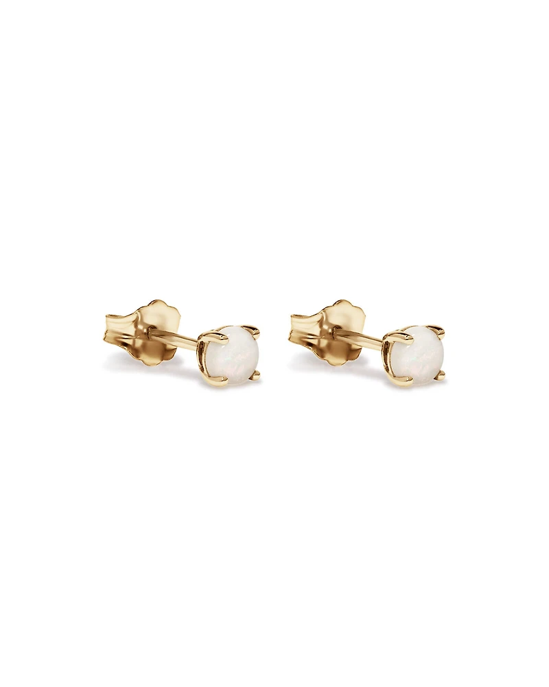 Round Australian Opal Birthstone Stud Earrings in 10kt Yellow Gold