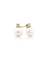 Drop Earrings with Cultured Freshwater Pearl & Diamond in 10kt Yellow Gold