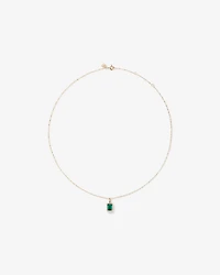 Emerald Cut Green Created Emerald Gemstone and  Diamond Halo Pendant with Chain in 10kt Yellow Gold