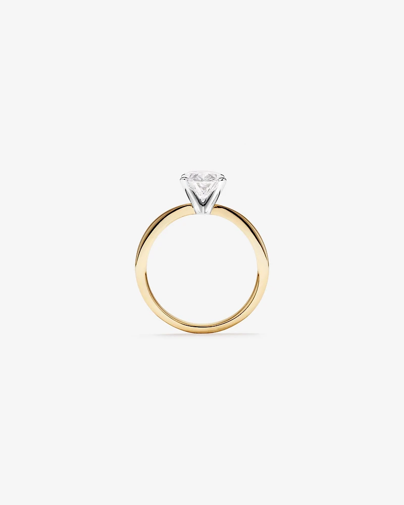 Bague de fiançailles solitaire en or jaune et blanc 14 carats, taille ovale, diamant de synthèse de 2,00 carats