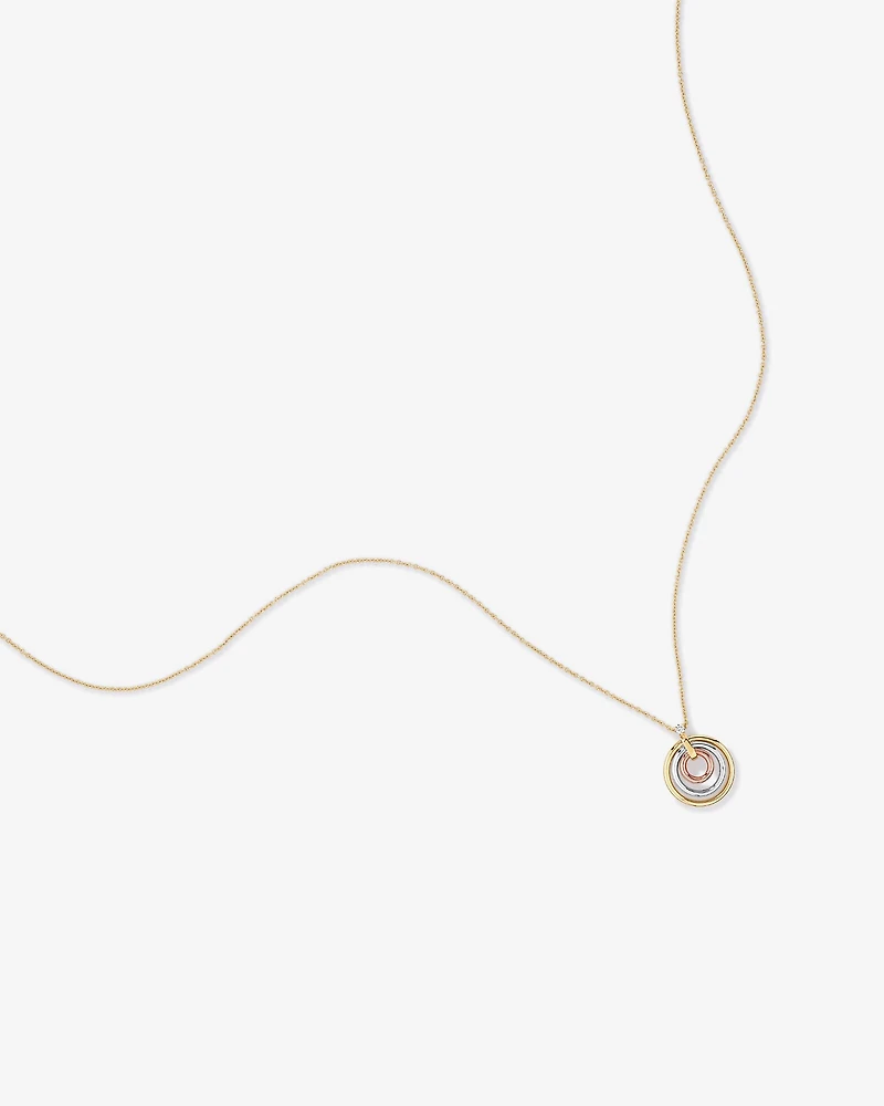 Diamond Accent Tri Tone Circle Pendant in 10kt Yellow, Rose and White Gold