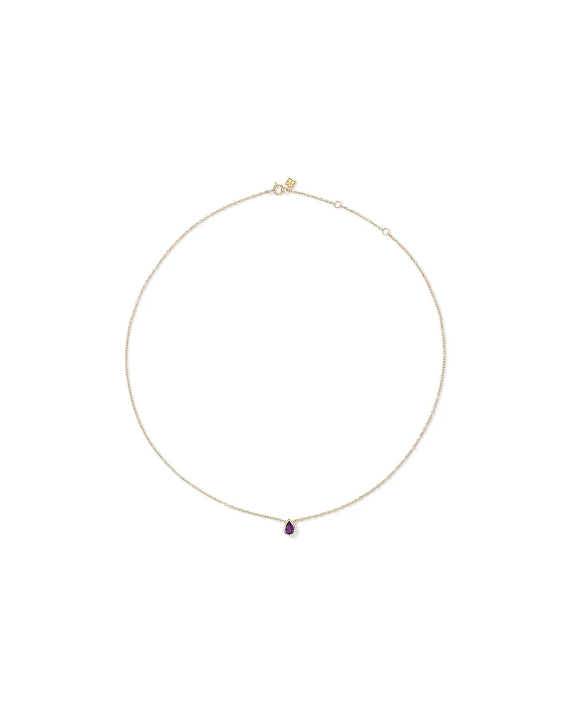 Pear Cut Purple Amethyst Gemstone Pendant Necklace Bezel Set in 10kt Yellow Gold