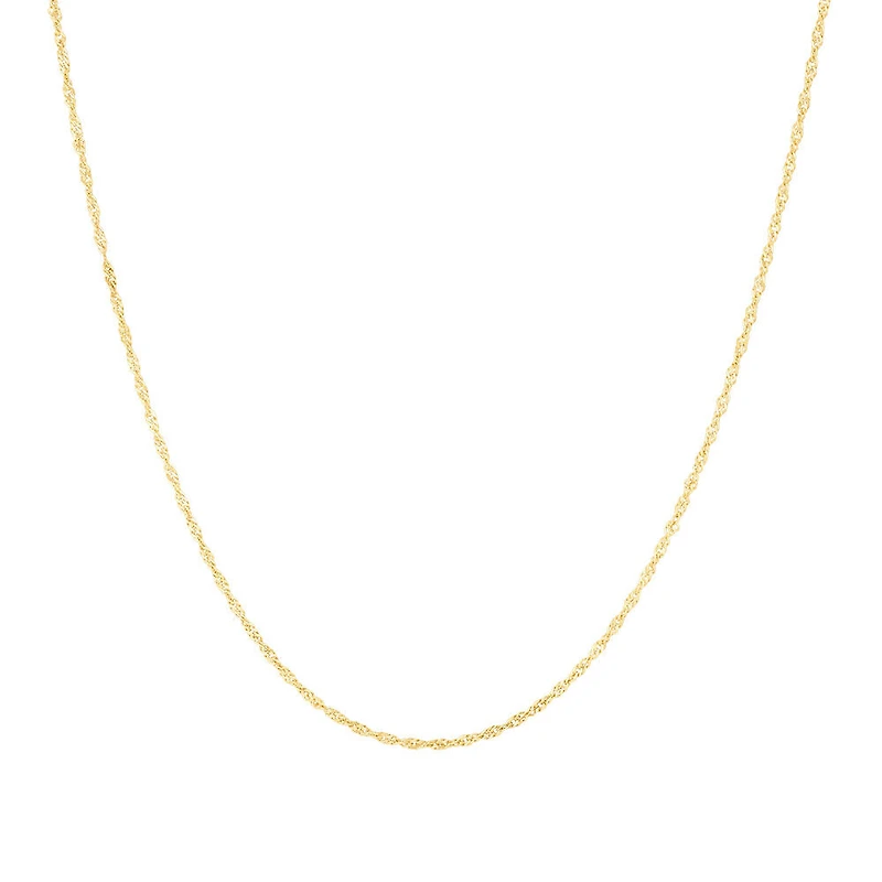 45cm (18") 1mm-1.5mm Width Hollow Singapore Chain in 10kt Yellow Gold