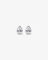 Pear Shaped Cubic Zirconia Bezel Set Stud Earrings in Sterling Silver