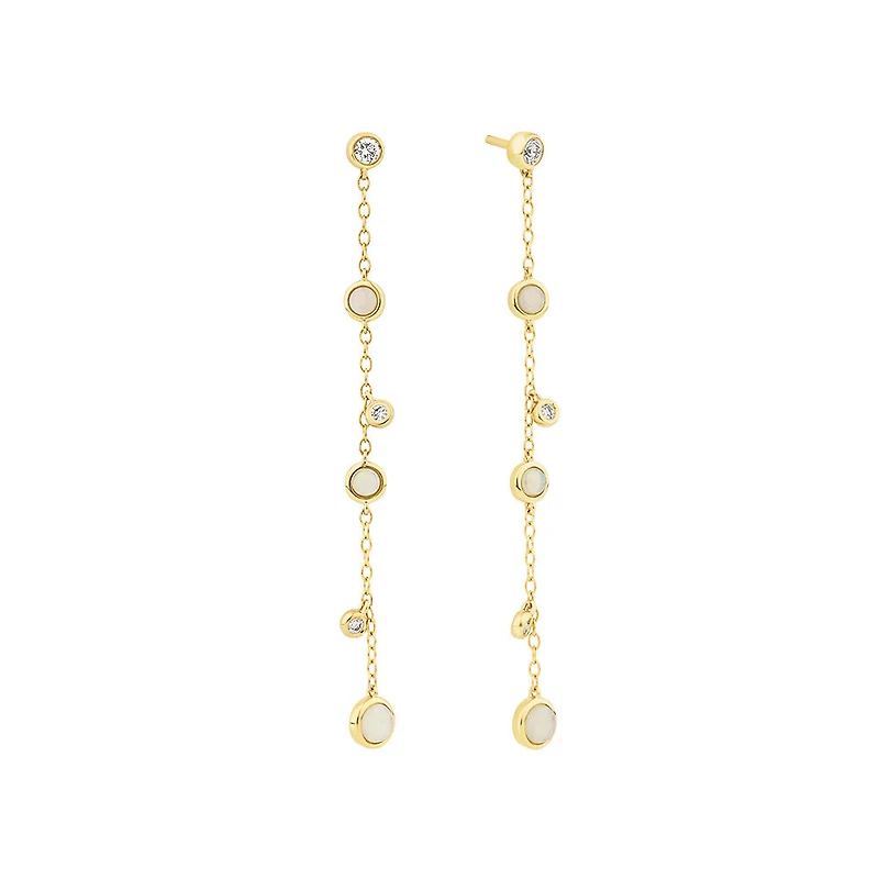 Drop Earrings with Opal & 0.15 Carat TW of Diamonds in 10kt Yellow Gold