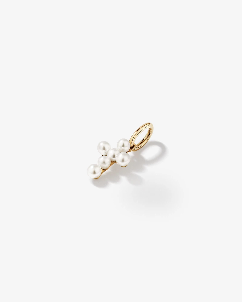 Cultured Freshwater Pearl Cross Pendant in 10kt Yellow Gold