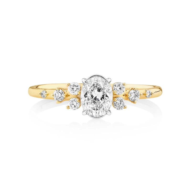 Oval Scatter Ring with 0.63 Carat TW of Diamonds in 14kt Yellow & White Gold