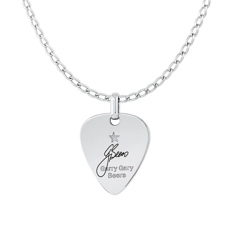 INXS Garry Gary Beers Engraved Guitar Pick Pendant with Chain in Recycled Sterling Silver