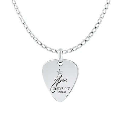 INXS Garry Gary Beers Engraved Guitar Pick Pendant with Chain in Recycled Sterling Silver