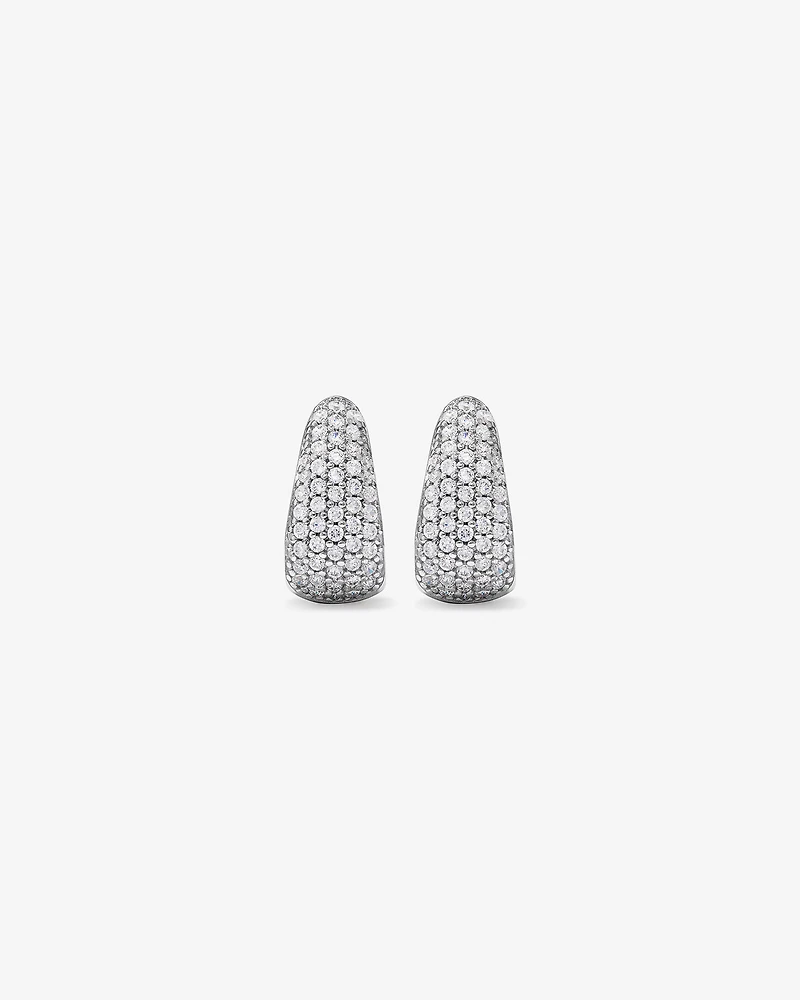 Cubic Zirconia Pave Half Hoop Dome Stud Earrings in Sterling Silver