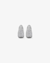 Cubic Zirconia Pave Half Hoop Dome Stud Earrings in Sterling Silver