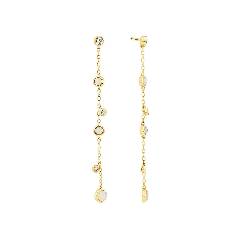 Drop Earrings with Opal & 0.15 Carat TW of Diamonds in 10kt Yellow Gold