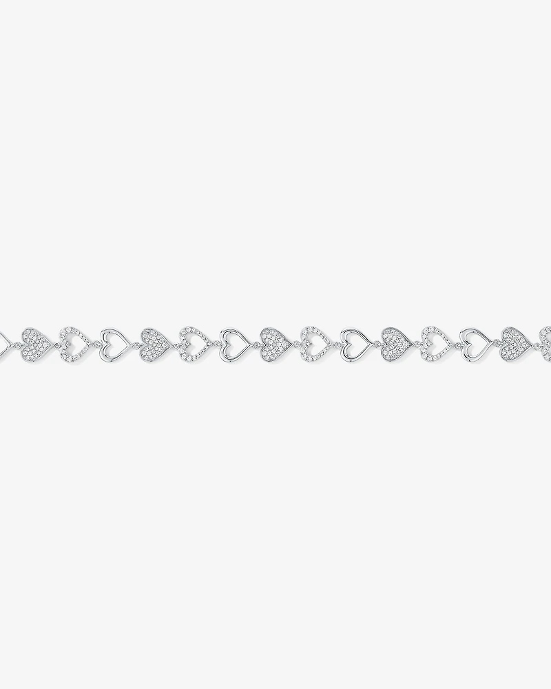 Cubic Zirconia open and closed Heart Bracelet in Sterling Silver