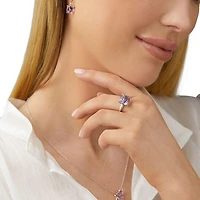 Bague en argent sterling et en or rose 10 K avec améthyste rose