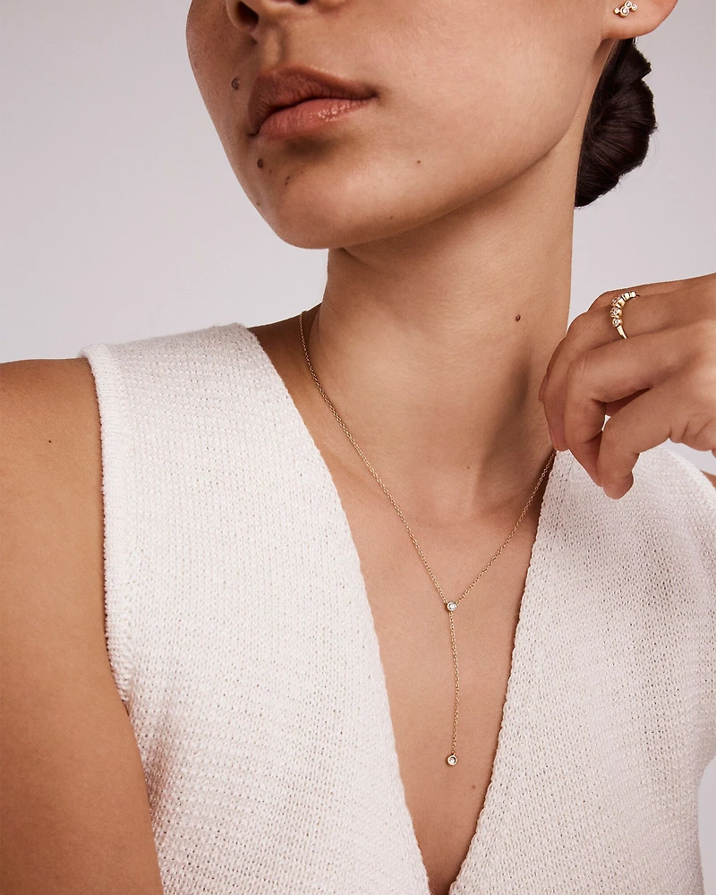 Collier Lariat rond TW en or jaune 10 carats en or jaune 10 carats