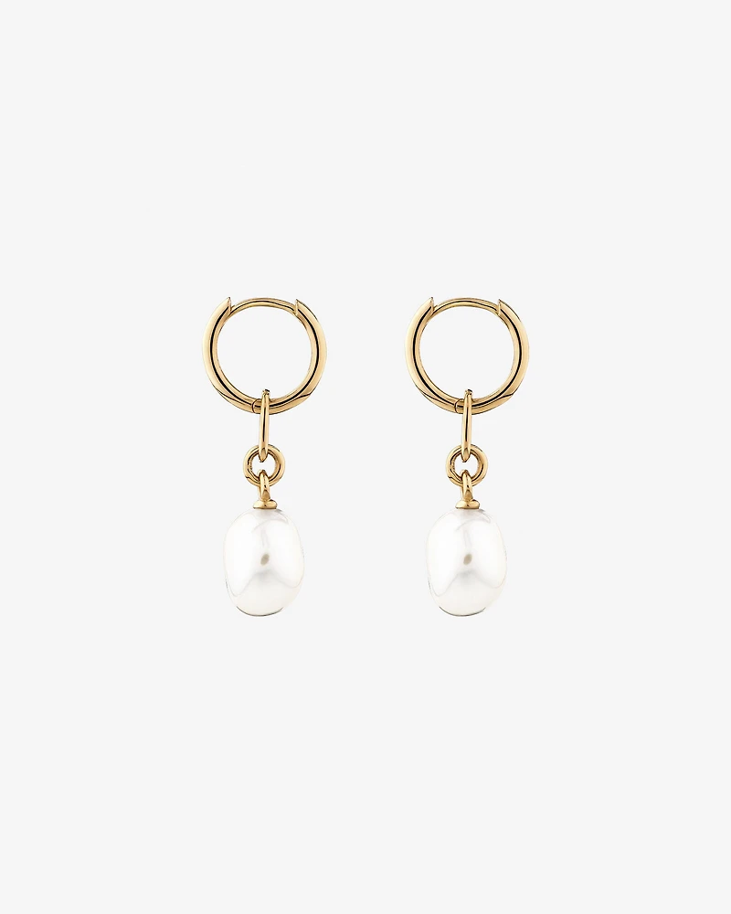 Drop Earrings with Cultured Freshwater Baroque Pearl in 10kt Yellow Gold