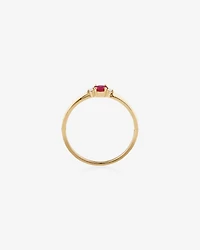 3 Stone Ring with Ruby & Diamonds in 10kt Yellow Gold
