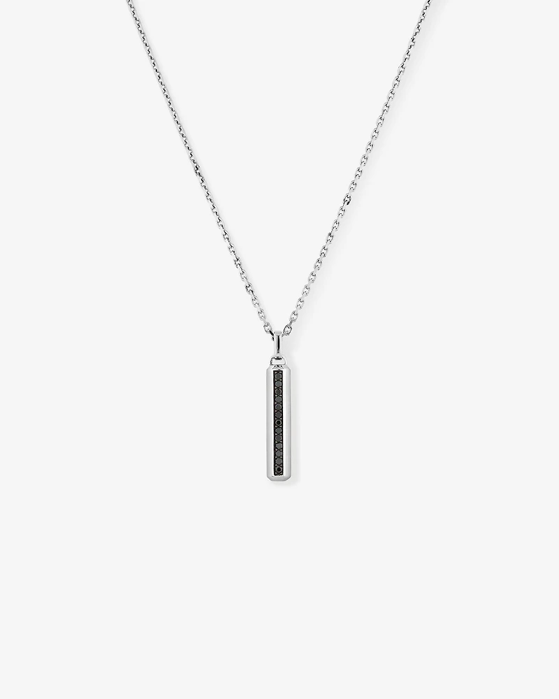 Pendentif pour hommes en pavé de diamants noirs sur chaîne en argent sterling