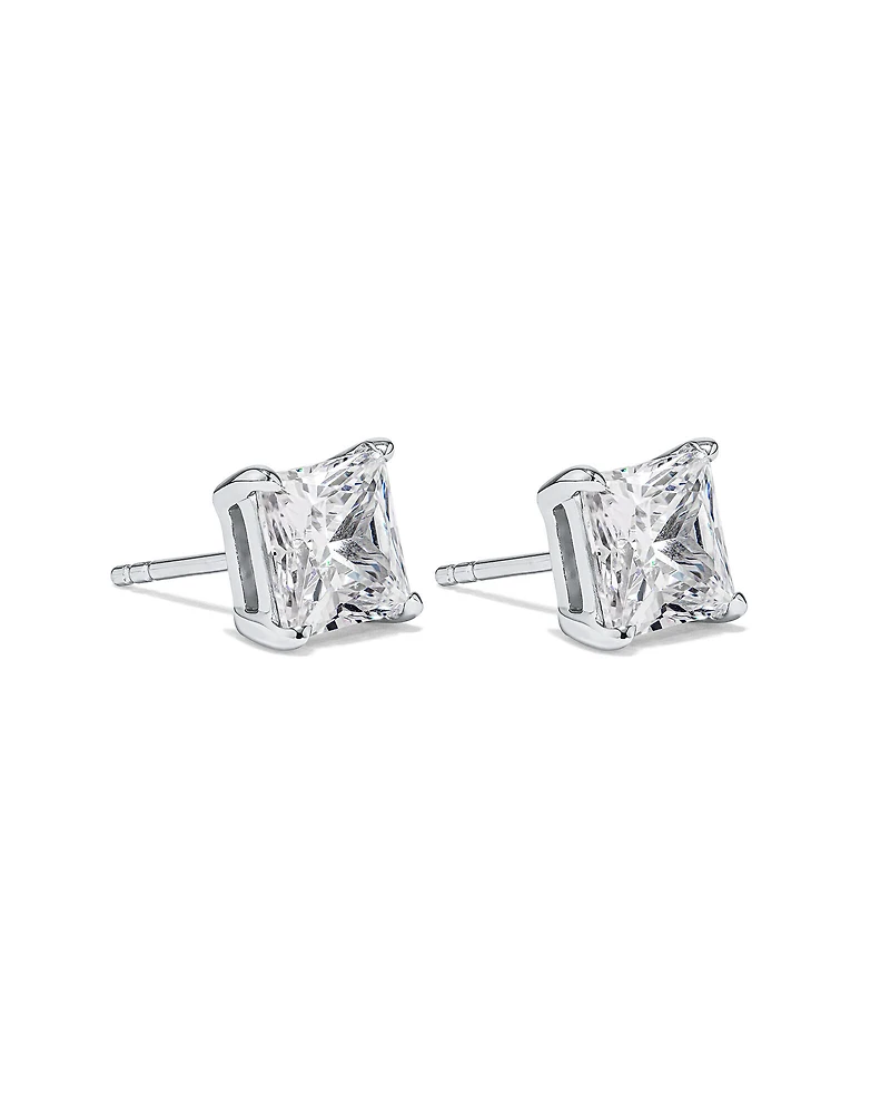 Boucles d'Oreilles Clous en Zircon Cubique Princesse de 7 mm en Argent Sterling