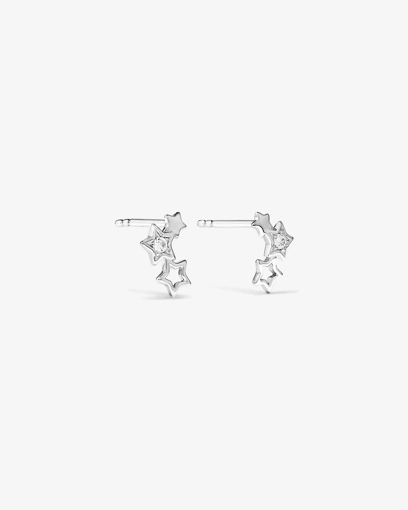Star Trio Stud Earrings with Cubic Zirconia in Sterling Silver